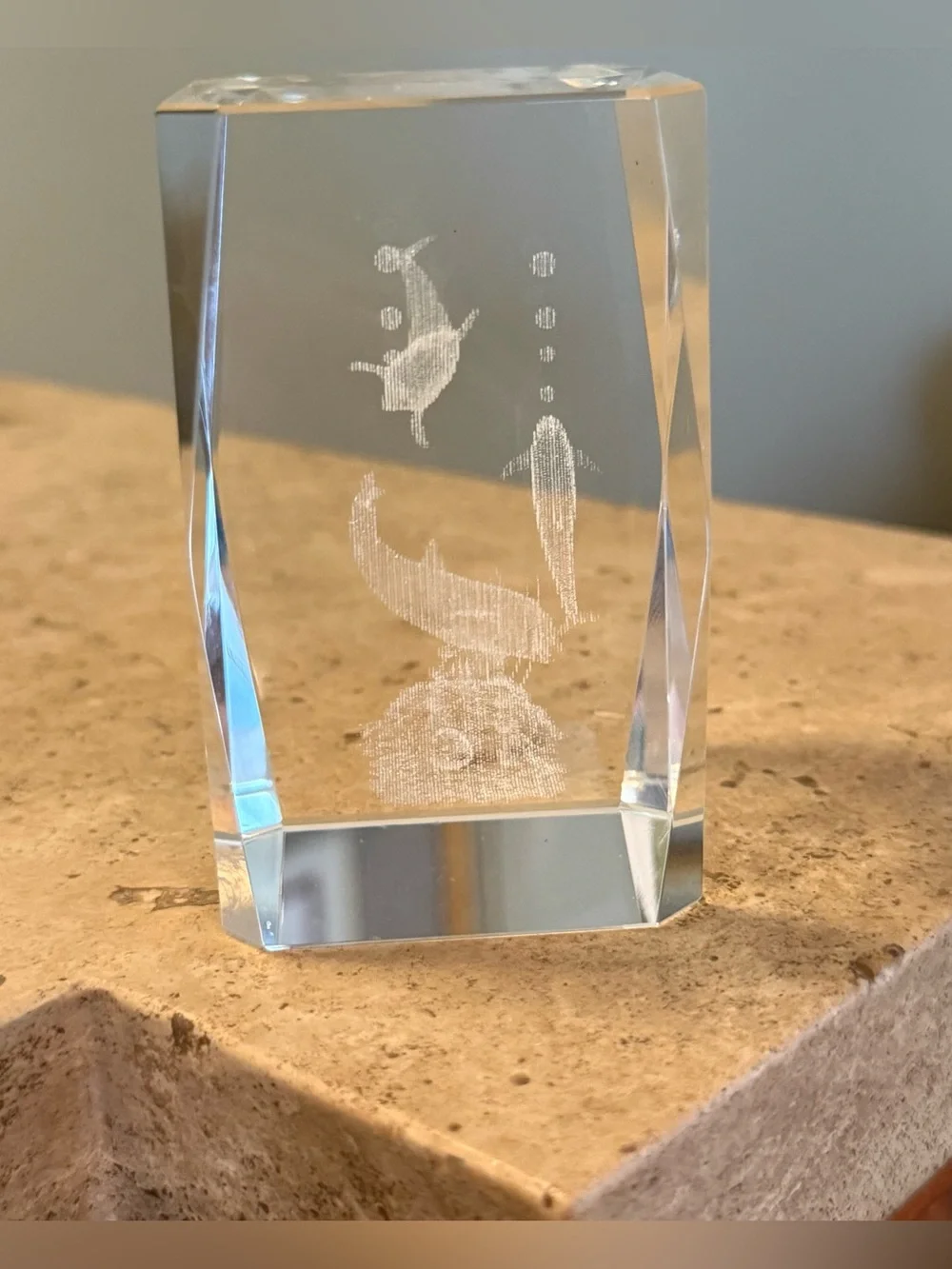 Vintage 3D Laser Etched Crystal Dolphin Glass Paperweight Decor